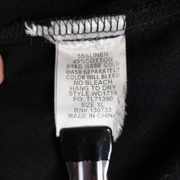 Umgee USA Black Linen Blend Dress Sz XL Raw Hem Cap Sleeve Boho Seam Details - Picture 6 of 7